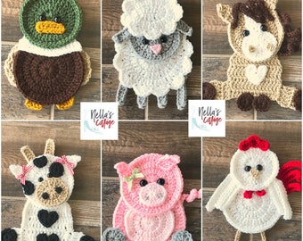 Crochet Pattern - Farm Animal Patterns - INSTANT PDF DOWNLOAD - Crochet Appliques - Applique Patterns - Horse - Cow - Pig - Duck -Chicken