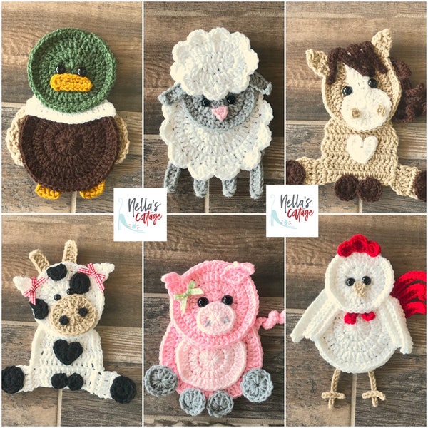 Crochet Pattern - Farm Animal Patterns - INSTANT PDF DOWNLOAD - Crochet Appliques - Applique Patterns - Horse - Cow - Pig - Duck -Chicken