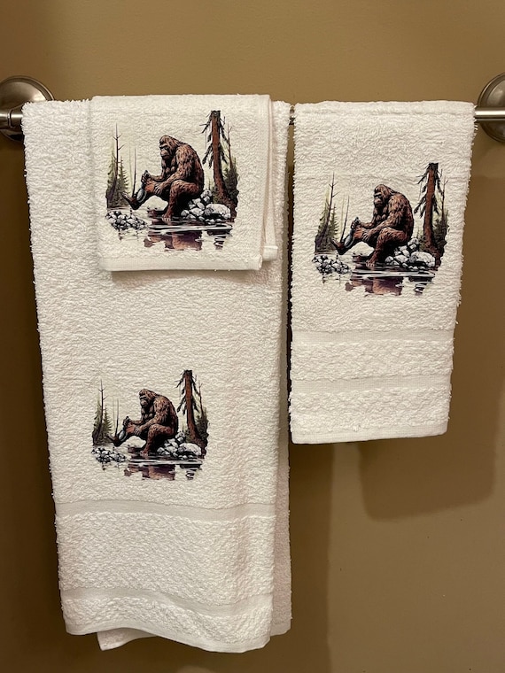 Bathing Bigfoot Wash Rag, Hand Towel, Bath Towel Set or Individual Bathroom  Decor WHITE Choose Standard or Premium 