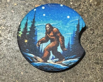 Bigfoot Car Coasters (Pair) – Neoprene Cup Holder, Sasquatch Designs