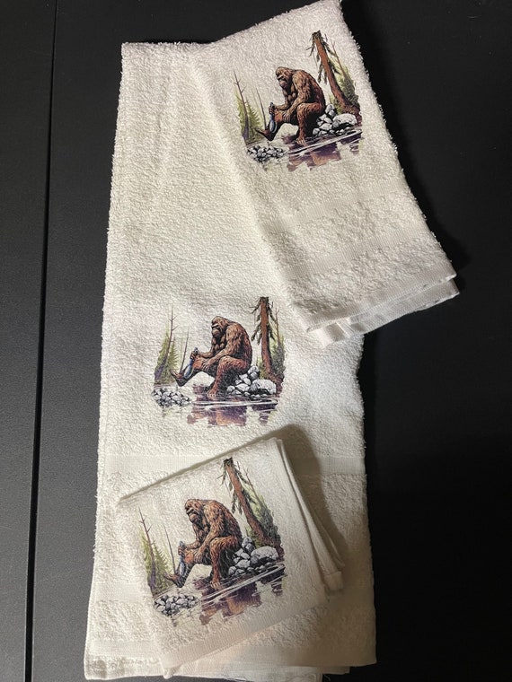 Bathing Bigfoot wash rag, hand towel, bath towel set or individual