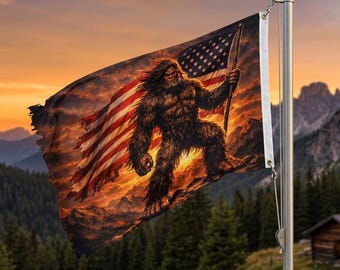 Bigfoot American Flag 3x5 – Patriotic Sasquatch Outdoor Polyester Banner for Cabin, Porch, Man Cave, or Backyard Decor