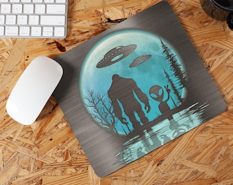 Sasquatch & Alien Under UFOs Neoprene Mousepad