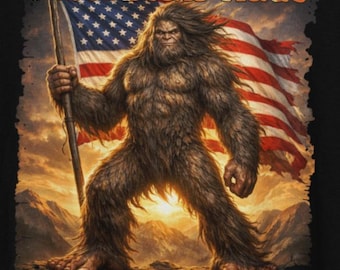 American Made cool bigfoot with flag tshirt - black