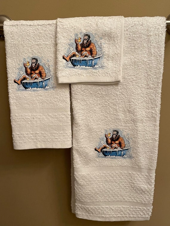 Bathing Bigfoot and Rubber Ducky Wash Rag Hand Towel Bath Towel Set or Individual Bathroom Decor Etsy