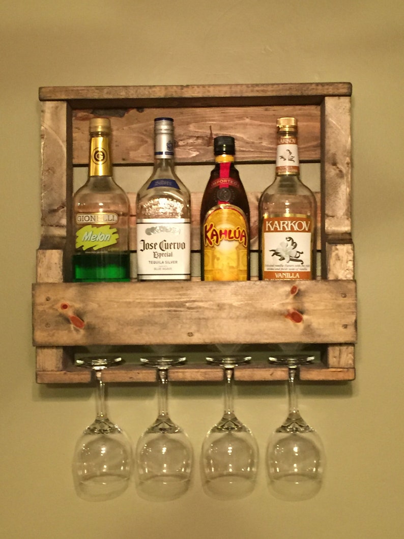 Estante de vino rústico con estante superior y estante de | Etsy