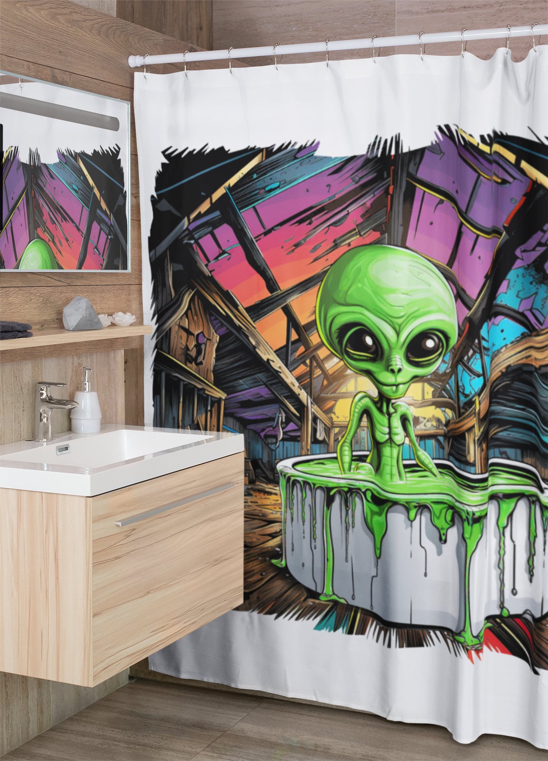 Alien Shower Curtain - Bathing in an Old Barn - Etsy