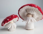Mushroom People, Mother and Baby Wool Peg Doll Waldorf Toys, Amanita Muscaria, Toadstools