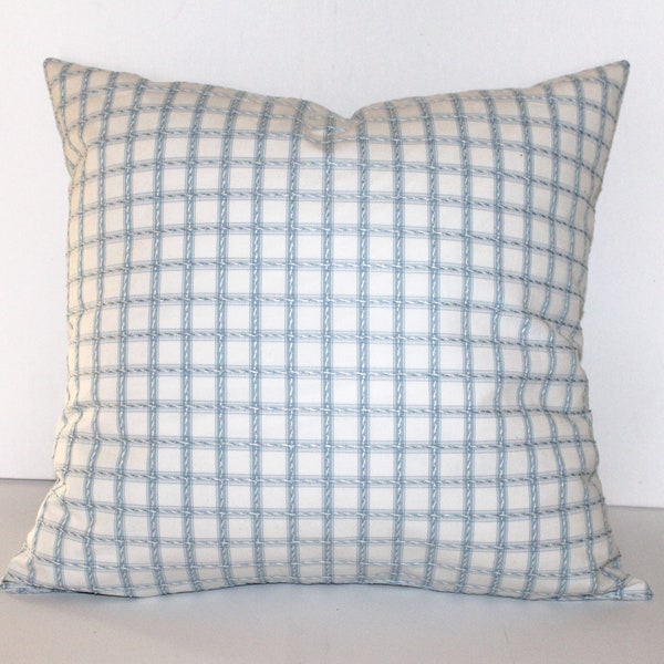 Housse de Coussin carreaux tissés de grande qualité bleu et écru