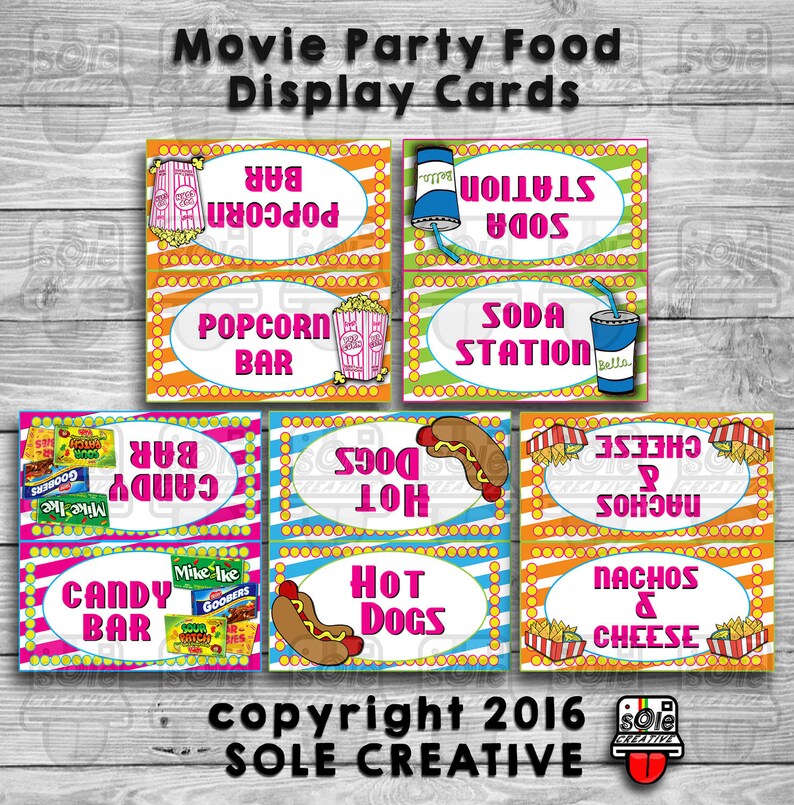 Movie Themed Party Food Display Cards Etsy