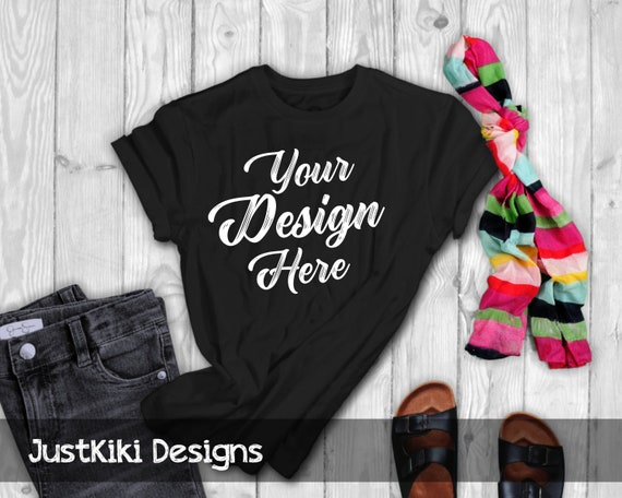 Black T-T-Shirt PSD Mockup Template Flat Lay