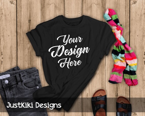 Black T-Shirt Mockup Flat Lay Outfit