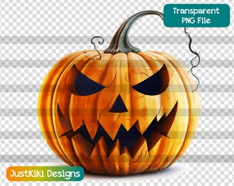 Scary Pumpkin Clipart, Jack O Lantern PNG, Spooky Halloween Downloadable, Sublimation File, Commercial Designer Digital Download