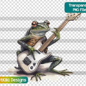 Rock N Roll grenouille PNG, grenouille amateur Clipart, clipart crapaud pour animaux de compagnie, Cool grenouille jouant de la guitare électrique, impression par sublimation, Image transparente