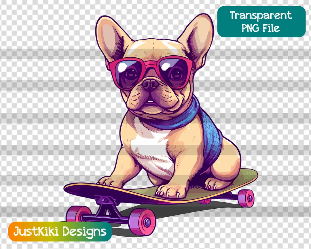 Cute Dog on Skateboard Clipart Frenchie PNG French Bulldog Etsy