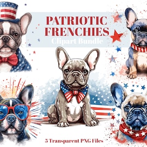 Patriotische Frenchie PNG Bundle, französische Bulldogge Clipart, niedlicher Hund 4. Juli Clip Art, Sublimationsdatei, kommerzielle Nutzung, digitaler Download