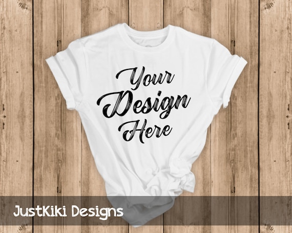 Buy White T-shirt Mockup: Flat Lay, Wood Background (digital JPG