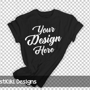 T-shirt mockup - flat lay shirt - black shirt mock up - TRANSPARENT BACKGROUND - black swoop shirt