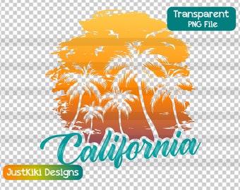 レトロなカリフォルニアのヤシの木 PNG：夏のクリップアート（デジタルダウンロード）