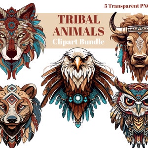 Pacote de clipart de animais tribais PNG, arte indígena americana, lobo, urso, águia, urso, coruja, arquivos de sublimação, download digital, uso comercial