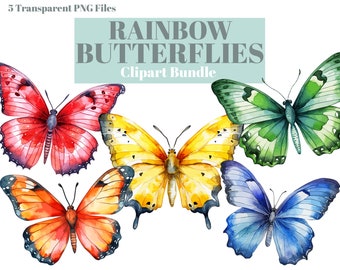 Watercolor Butterfly Clipart: Rainbow PNG Files (Digital Download)