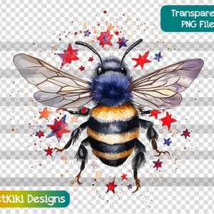 4th of July PNG, Red White Blue Bumble Bee Clipart, Fourth of July Bee, Digital Download, Sublimation File, Commercial License
