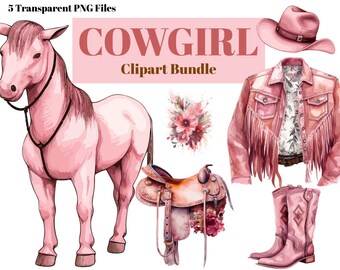 Pink Cowgirl Clipart Bundle: Watercolor Western PNG (Transparent Image)