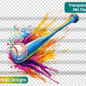 Softball Clipart, Kolorowy Softball Bat I Piłka PNG, Estetyka Sportowa, Plik Sublimacji, Wykorzystanie Komercyjne, Natychmiastowe Pobieranie Cyfrowe