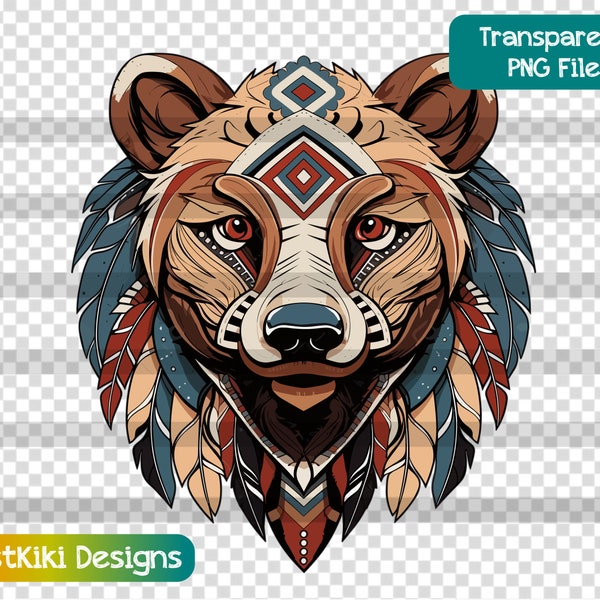 Tribal Bear PNG, American Indian Art, Western Aesthetic, Downloadable Clipart, Sublimation Files, Digital Download, Designer Commercial Use