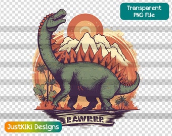 Funny Vintage Dinosaur PNG, Retro Dinosaur Clipart, Dino Clip Art, Sublimation Printing, Transparent Brontosaurus Image