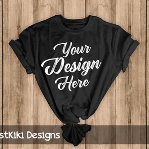 T-shirt mockup - flat lay shirt - black shirt mock up - WOOD BACKGROUND - black twist shirt