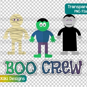 Cute Halloween Monsters Clipart - Boo Crew - Momie, Frankenstein, Vampire - Idée d'invitation de fête d'Halloween pour enfants