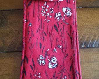 Estuche para gafas hecho a mano, tela clásica japonesa de color rojo índigo con cierre magnético.