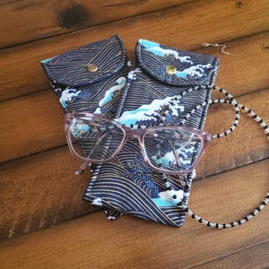 Hand-Crafted Eyeglass case, Pen Case, Sunglass case, Kanegawa Wave Japanese Indigo Fabric