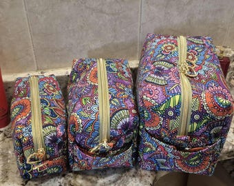 Handmade cosmetic or travel toiletry set in lavender floral spring print