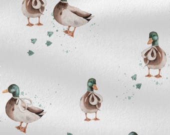 Mallard Duck Cotton Fabric by the Yard, Rustic Wildlife Digital Print, Hunting Sewing Quilting Fabric