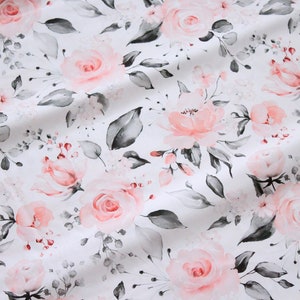 Pastel Rose Fabric, Floral Nursery Fabric, Blossom Rose Quilting Fabric, Watercolor Flowers Premium Digital Printed Fabric, Width 155 cm/61”