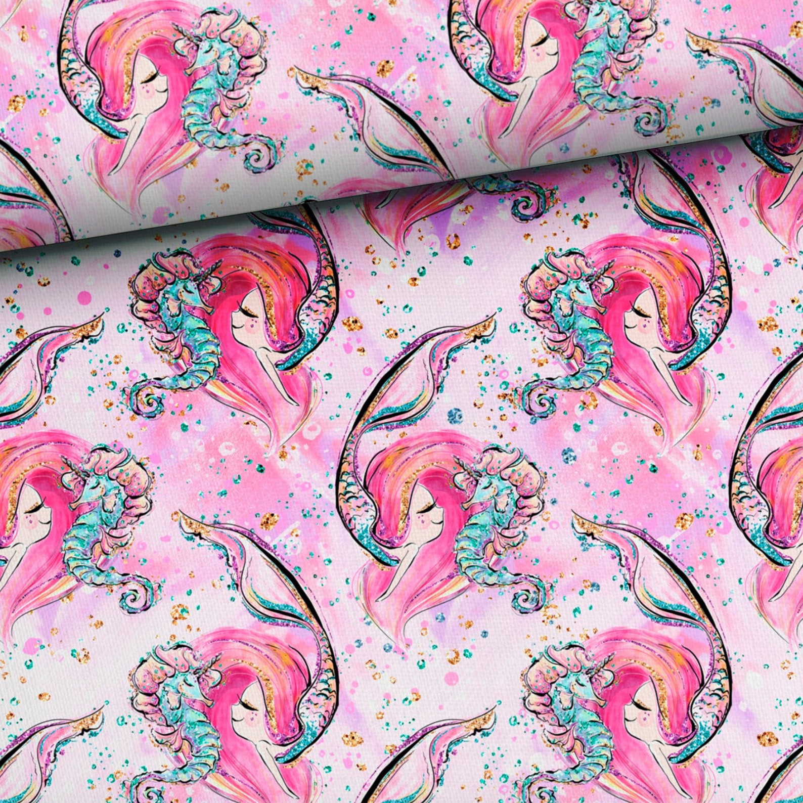 Little Mermaid Cotton Fabric Ocean Nursery Fabric Sea Horse Etsy