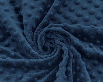 Navy Blue Minky Dots Fabric by the Yard, Heavyweight Plush Dimple For Blanket, Sewing Cloth