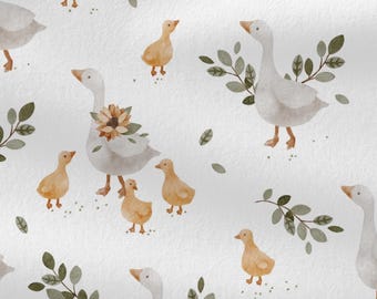 Mama Goose Cotton Fabric by the Yard, Duck Nursery Digital Print, Sunflower Sewing Quilting Fabric
