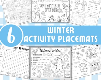 Winter Activity Placemats for Kids – 6 Printable Games & Coloring Sheets | Kids Table Activities | Instant Download