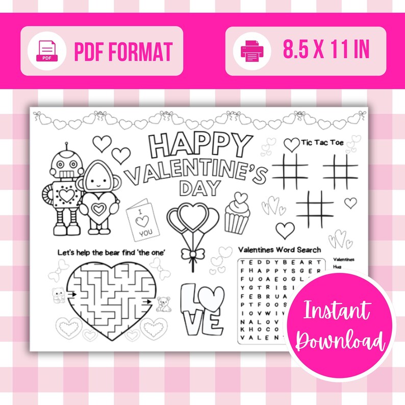 4 Valentine’s Day Activity Placemats for Kids | Printable Kids Table ...