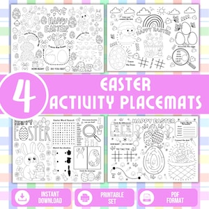 Easter Activity Placemats for Kids – 4 Printable Games & Coloring Sheets | Kids Table Activities | Instant Download