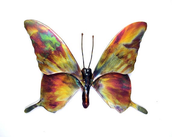 Flame painted copper Butterfly, a decorative object.