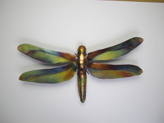 Flame painted copper Dragonfly, a decorative object.