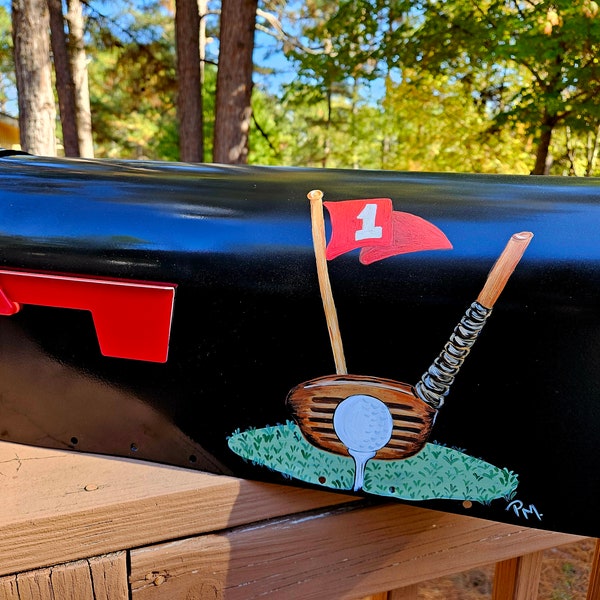 Hand painted golf design mailbox