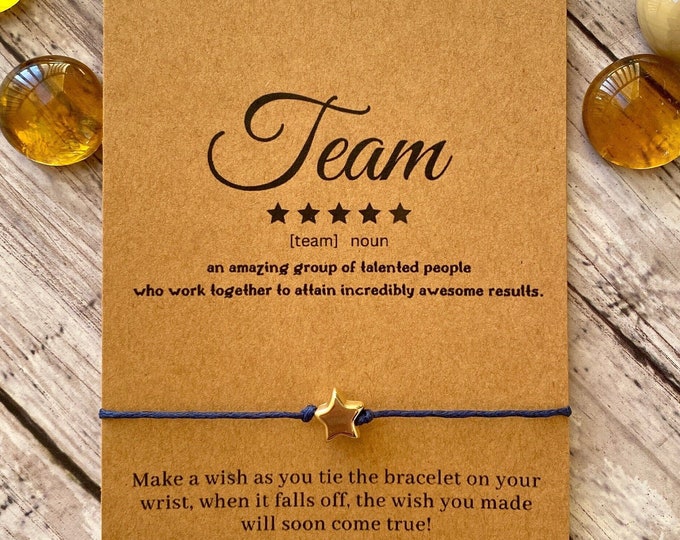 Team Wish Bracelet: Gold Star Charm, Teammate Gift,Team favor