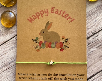 Yellow String Cord Wish Bracelet with a Cute Easter Bunny Charm Easter Gift