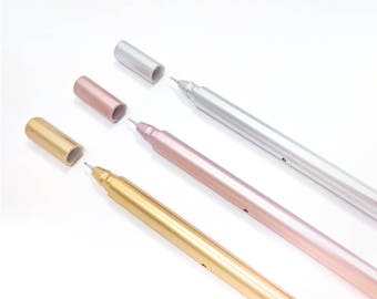 Gold, Rose Gold, or Silver Metallic Fine Tip (.5mm) Ballpoint Pen with Black Ink