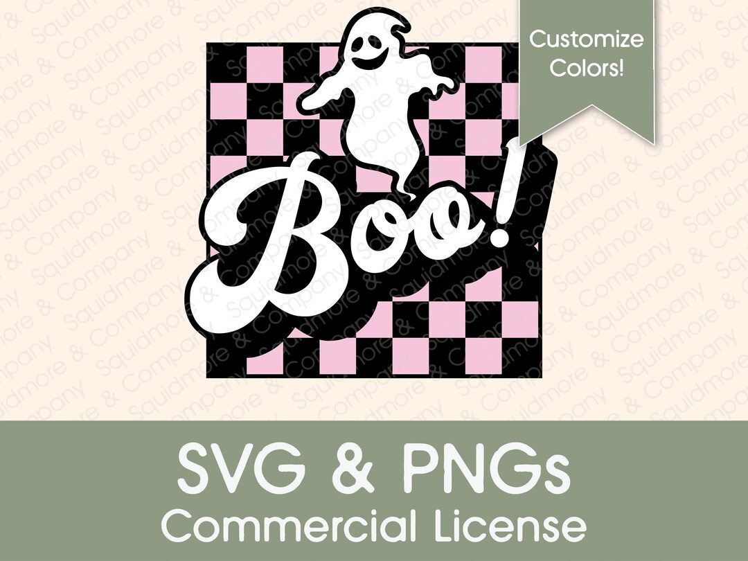 Halloween SVG PNG // Retro Checkered Ghost Boo // Canva Compatible ...